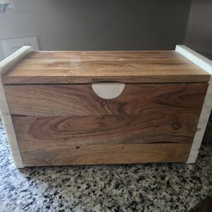 Wooden Bread Box with White Accents